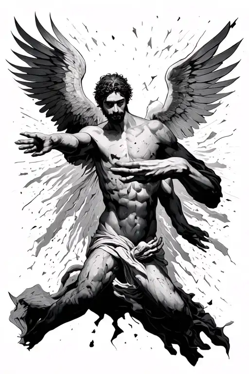 godly hand reaching out for a shattered man reaching back tattoo design idea