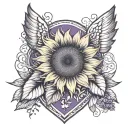 sunflower with wings inside purple heart  tattoo design idea