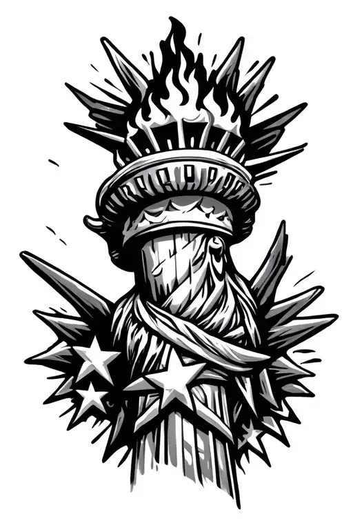 liberty torch with stars tattoo design idea