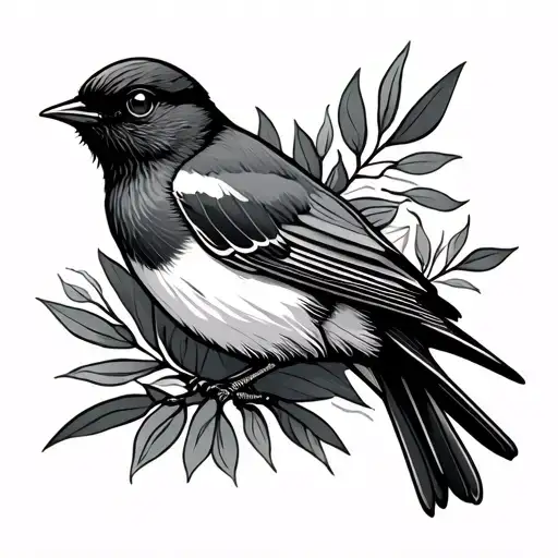 indigenous willy wagtail bird intertwined within tattoo design idea