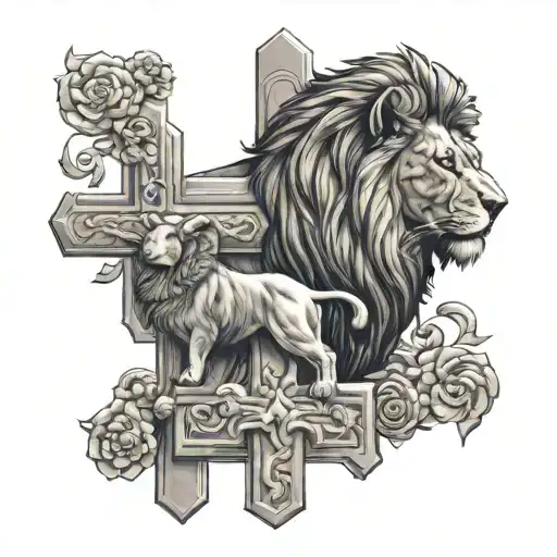 lion and lamb 3 crosses tattoo design idea