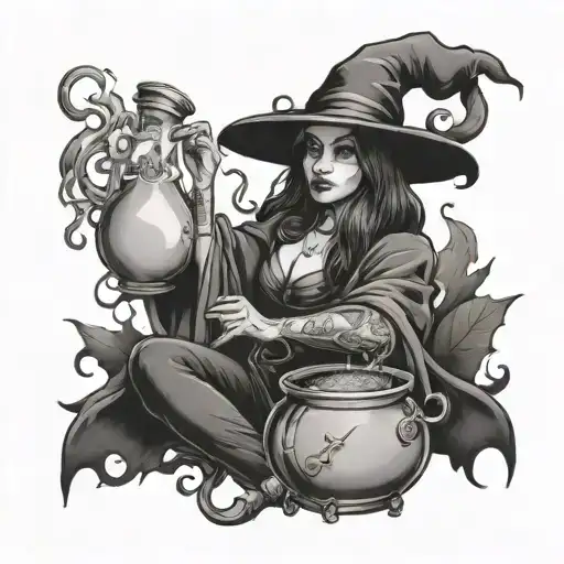 witch brewing potions tattoo design idea
