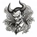 the devil wears a suit, but he's happy, japanese traditionnal style tattoo design idea