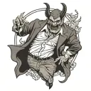 the devil wears a suit, but he's happy, japanese traditionnal style tattoo design idea