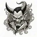 the devil wears a suit, but he's happy, japanese traditionnal style tattoo design idea