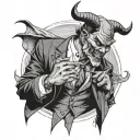 the devil wears a suit, but he's happy, japanese traditionnal style tattoo design idea