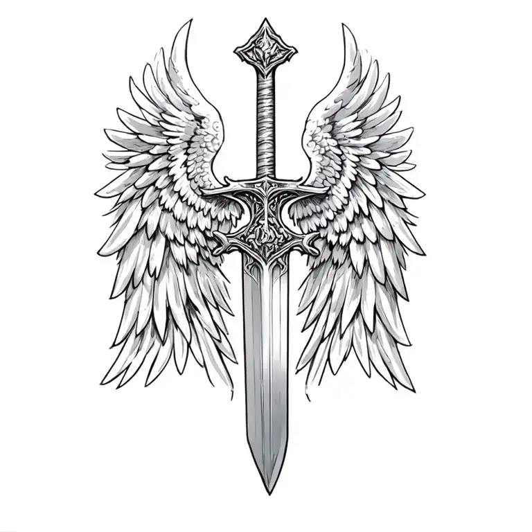 st michael sword one angel wing tattoo design idea