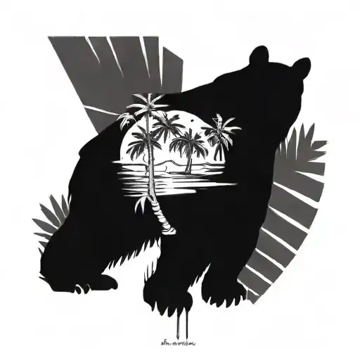 Taiwanese black bear and palm tree intertwined tattoo design idea
