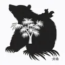 Taiwanese black bear and palm tree intertwined tattoo design idea