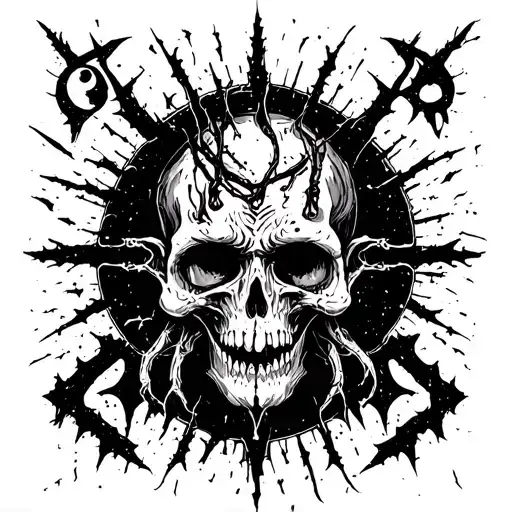 Raw Blackwork Cyber Sigils Gothic Lettering Anatomical Brush Strokes Bold High Contrast Full-BodyHorror tattoo design idea