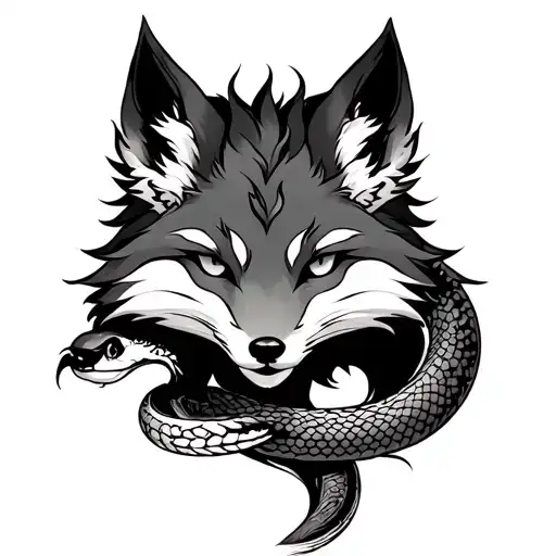nine tailed fox with a snake tattoo tattoo design idea