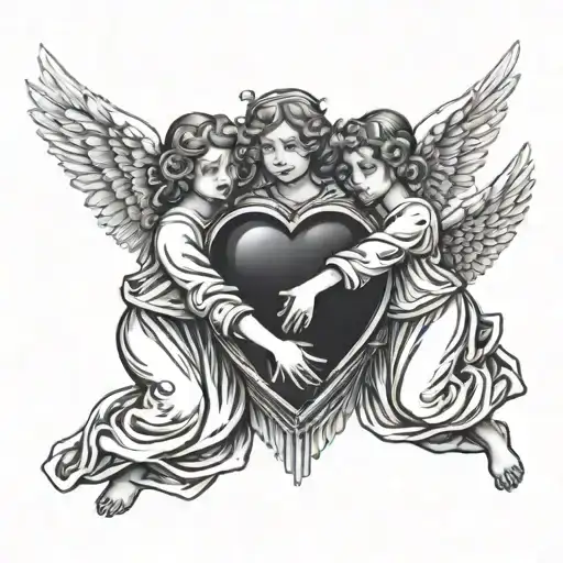 3 little Angels carrying heart made tattoo design idea