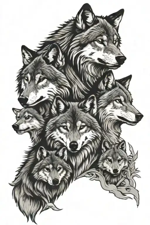 wolf protecting cubs tattoo design idea