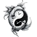 Yin Yang Koi Clock tattoo design idea