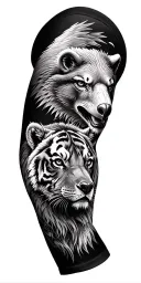 arm sleeve with eagle hawk lion bear wolf tiger  tattoo design idea