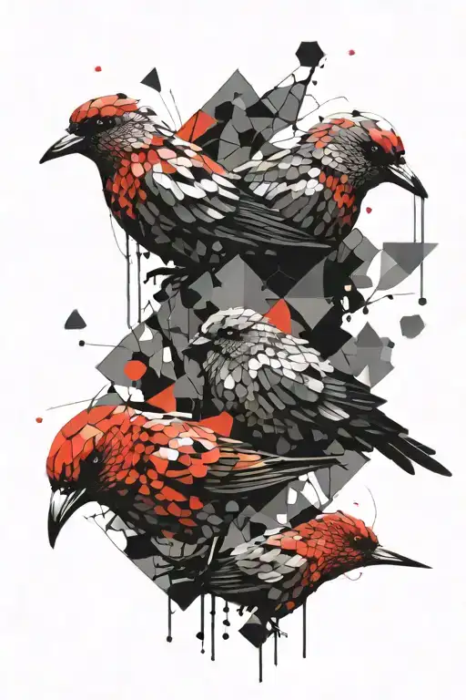  many small swift birds, hexagons containing scenes tattoo design idea