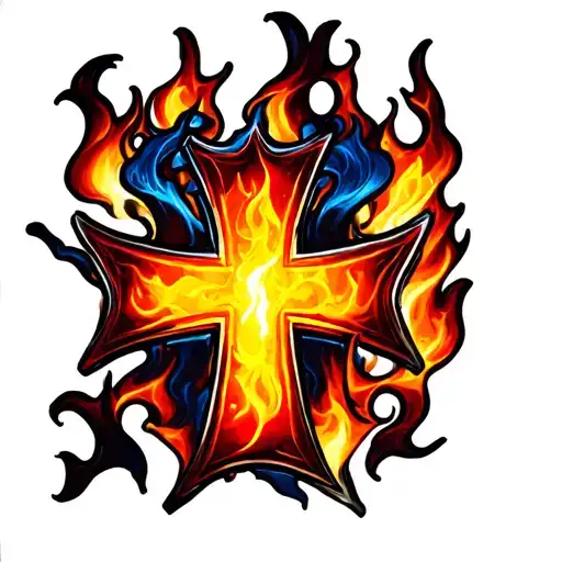 flames and Maltese cross tattoo tattoo design idea