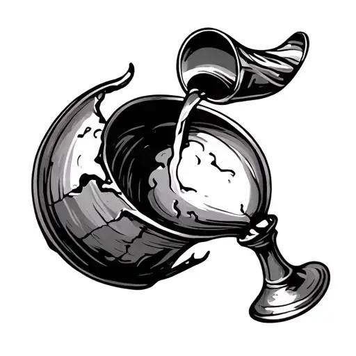 Cracked chalice with wine being poured with Catholic reference tattoo design idea