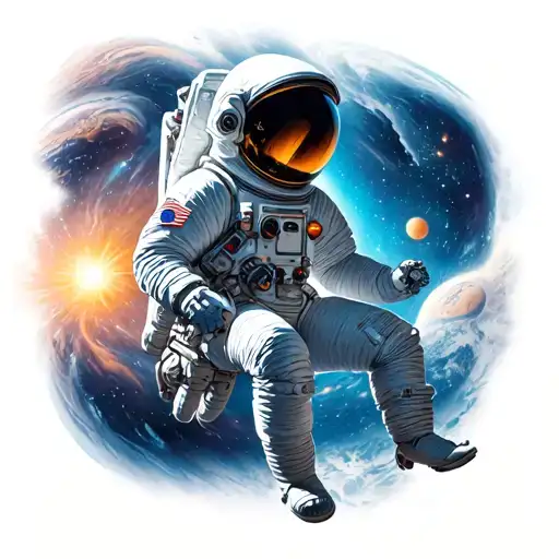 astronaut floating in space tattoo design idea
