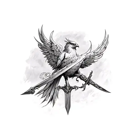 phoenix and sword of Damocles tattoo design idea