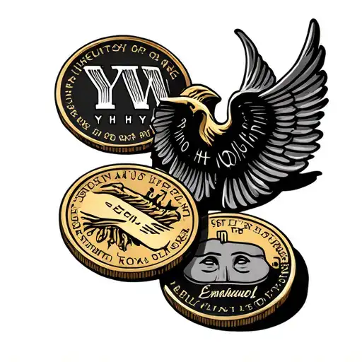 coin with the words YHWY on top of the coin and Emmanuel on th bottom of the coin tattoo design idea