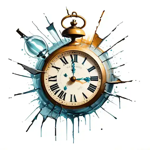 crumbling clock and broken hour glass tattoo design idea