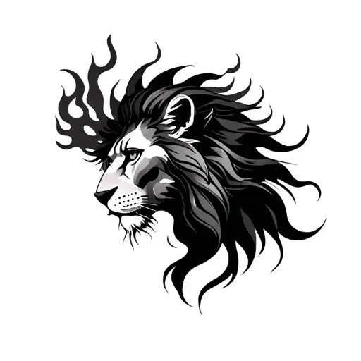 Minimal lion woman in flames tattoo on shoulder tattoo design idea