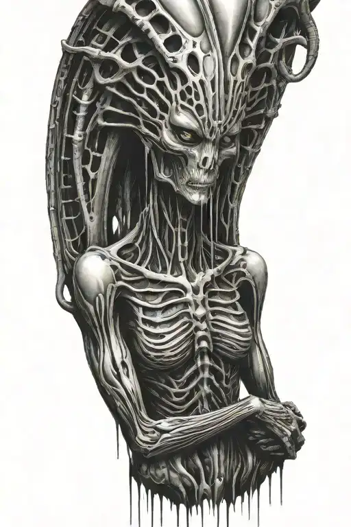 hr giger alien dripping in acid tattoo design idea