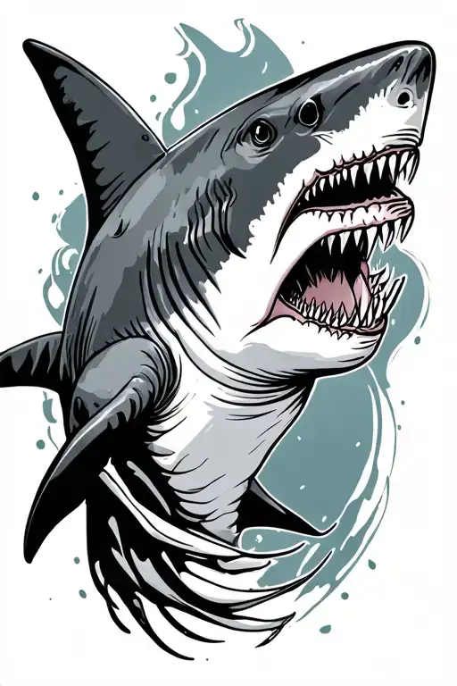 Shark with fairly sophisticated shapes on the shoulder, a piece that exceeds on the biceps and one in the neck. tattoo design idea