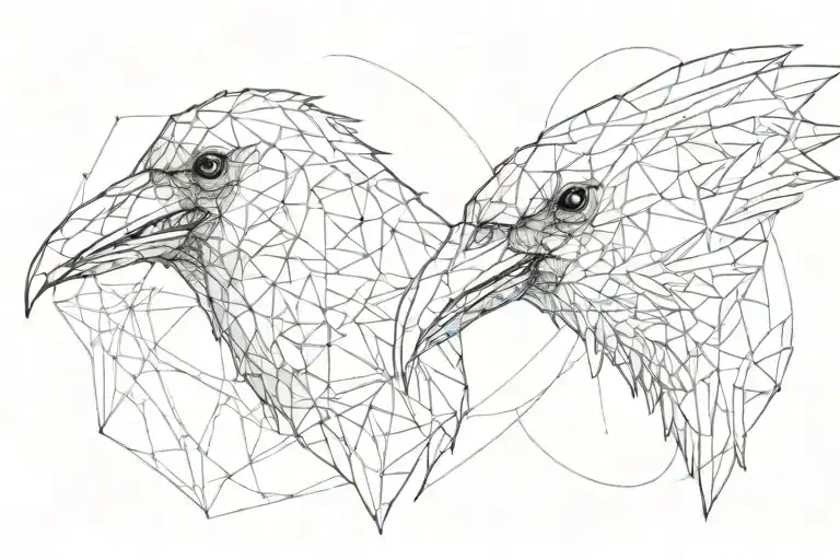 low-poly, line-art, raven skull tattoo design idea