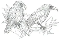 low-poly, line-art, raven skull tattoo design idea