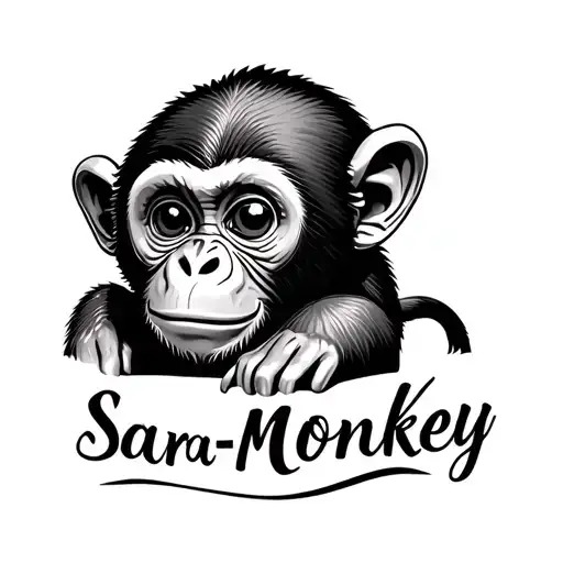 Baby Monkey with the word 'Sara-Monkey' under it tattoo design idea