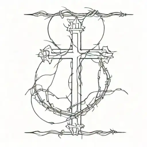 bloody cross wrapped in barbed wire tattoo design idea