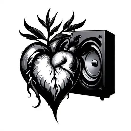 subwoofer connected to heart intertwined tattoo design idea