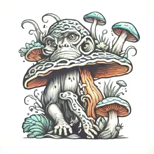 ape mushroom tattoo design idea