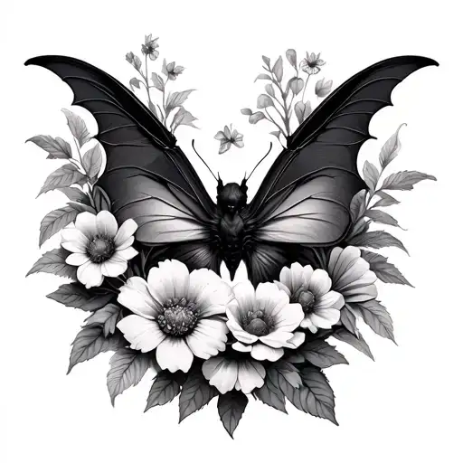 bat , butterfly , flowers growing tattoo design idea