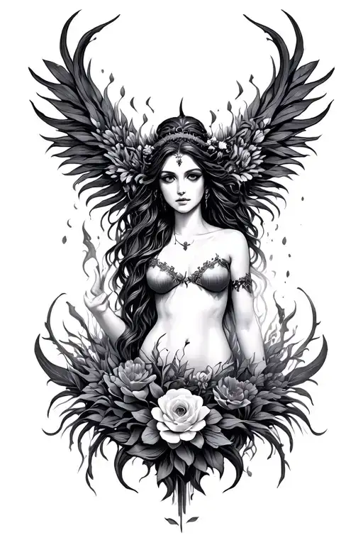 Dark Nature goddess tattoo design idea