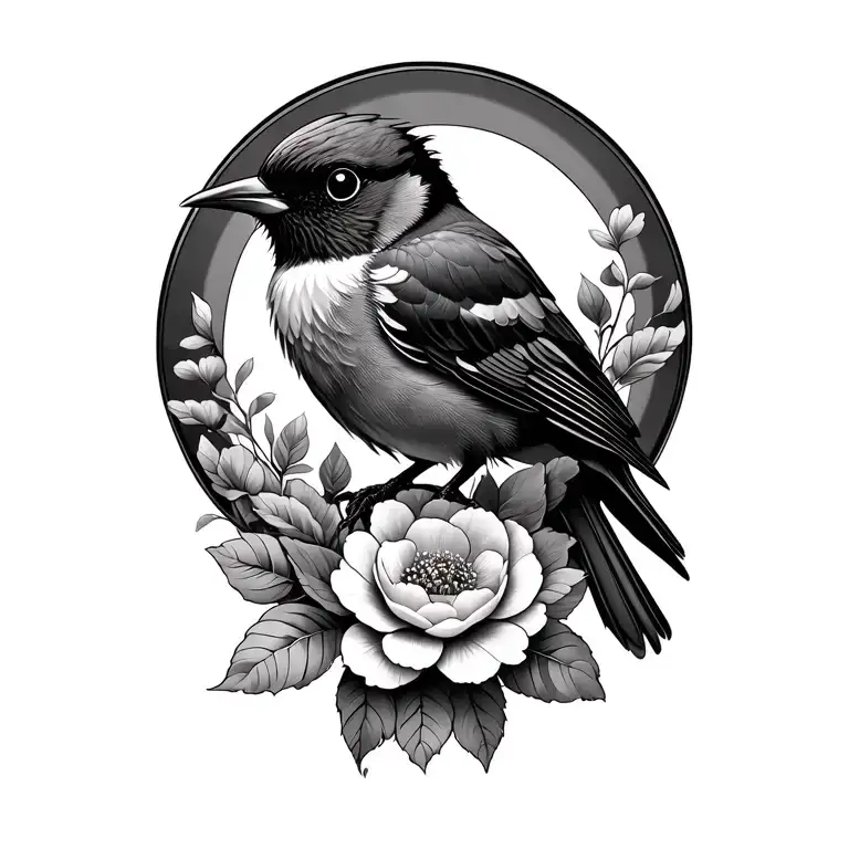 Songbird with flowers surrounding tattoo design idea