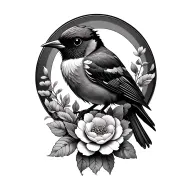 Songbird with flowers surrounding tattoo design idea