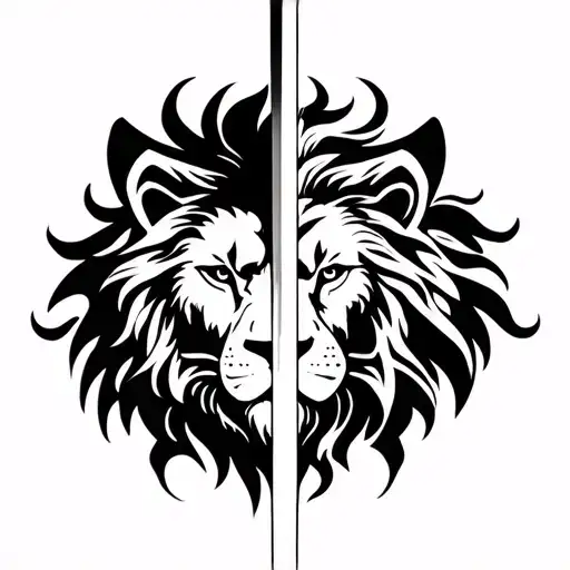 half a sword and half a lion's face tattoo design idea