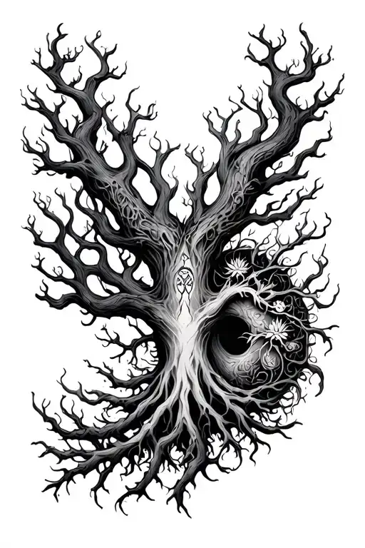 yggdrasil and jormungander upper arm sleeve tattoo design idea