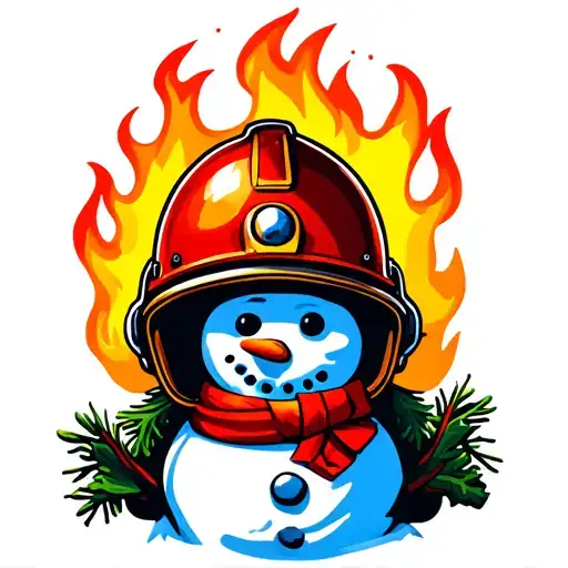traditional snowman with fire helmet tattoo design idea