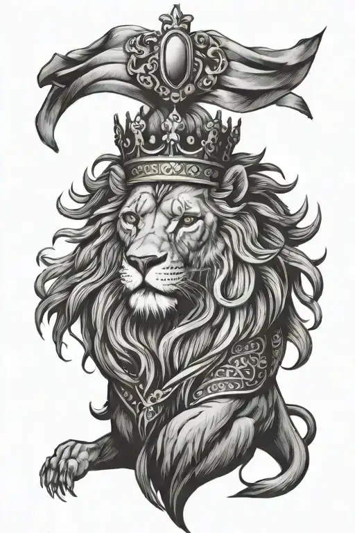fierce lion with king's crown tattoo design idea