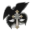 A tattoo design featuring a cross and angel wings intertwined, symbolizing the eternal struggle between good and evil tattoo design idea