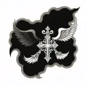 A tattoo design featuring a cross and angel wings intertwined, symbolizing the eternal struggle between good and evil tattoo design idea