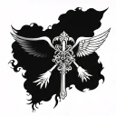 A tattoo design featuring a cross and angel wings intertwined, symbolizing the eternal struggle between good and evil tattoo design idea