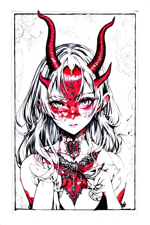 anime girl devil face tattoo design idea