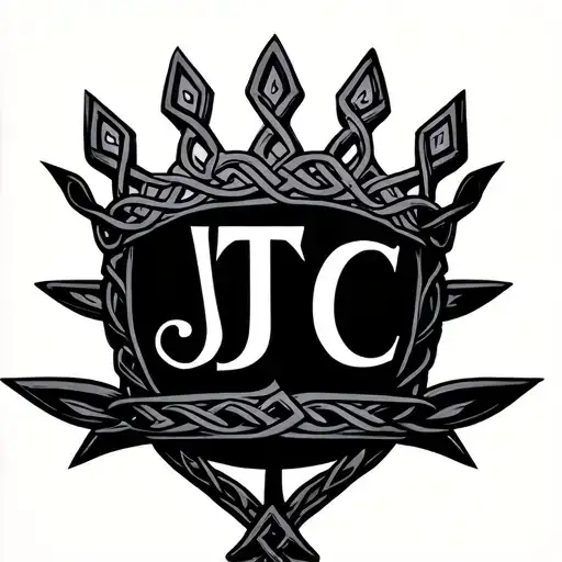 Celtic Crown three points initials J, T and C minimalist style  tattoo design idea