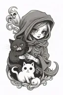 cute ghost holding 2 cats tattoo design idea