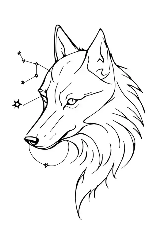 wolf, Pisces constellation sign tattoo design idea